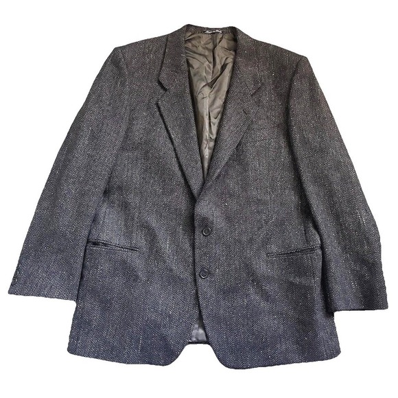 Giorgio Armani Other - 90s Mani Giorgio Armani Silk Wool Tweed Blazer Men 46L Gray Brown Chevron Italy